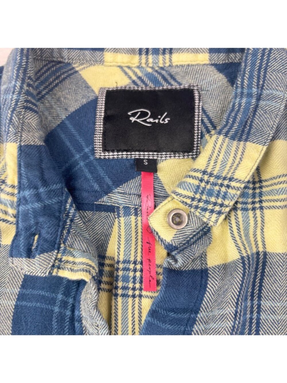 ✨3/$30 Rails S Sleeveless Yellow & Blue Plaid Button Down Shirt Front Pockets - Picture 6 of 10